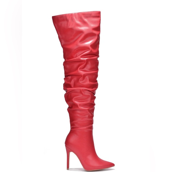 Leexa pointed toe thigh high slouch heel boots RED New in box size 7.5 - Picture 5 of 9
